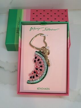 NWT Betsey Johnson Watermelon Crystal Keychain Purse Charm